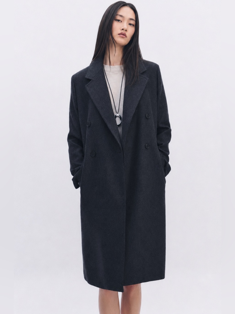 Zara Wool Blend Frock Charcoal Coat